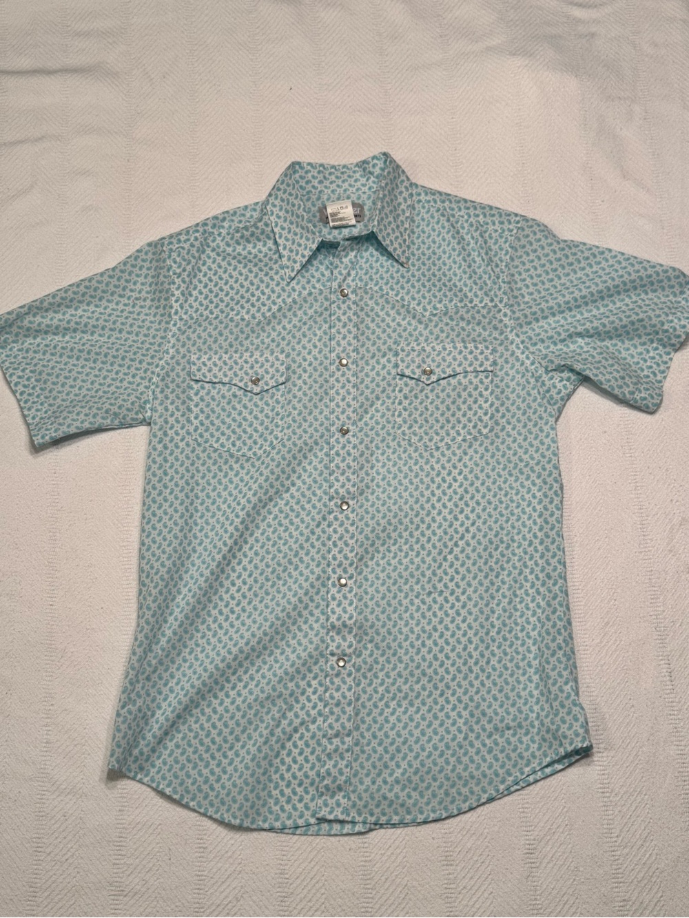 Wrangler Light Teal Printed Short Sleeve Button-Down Shirt